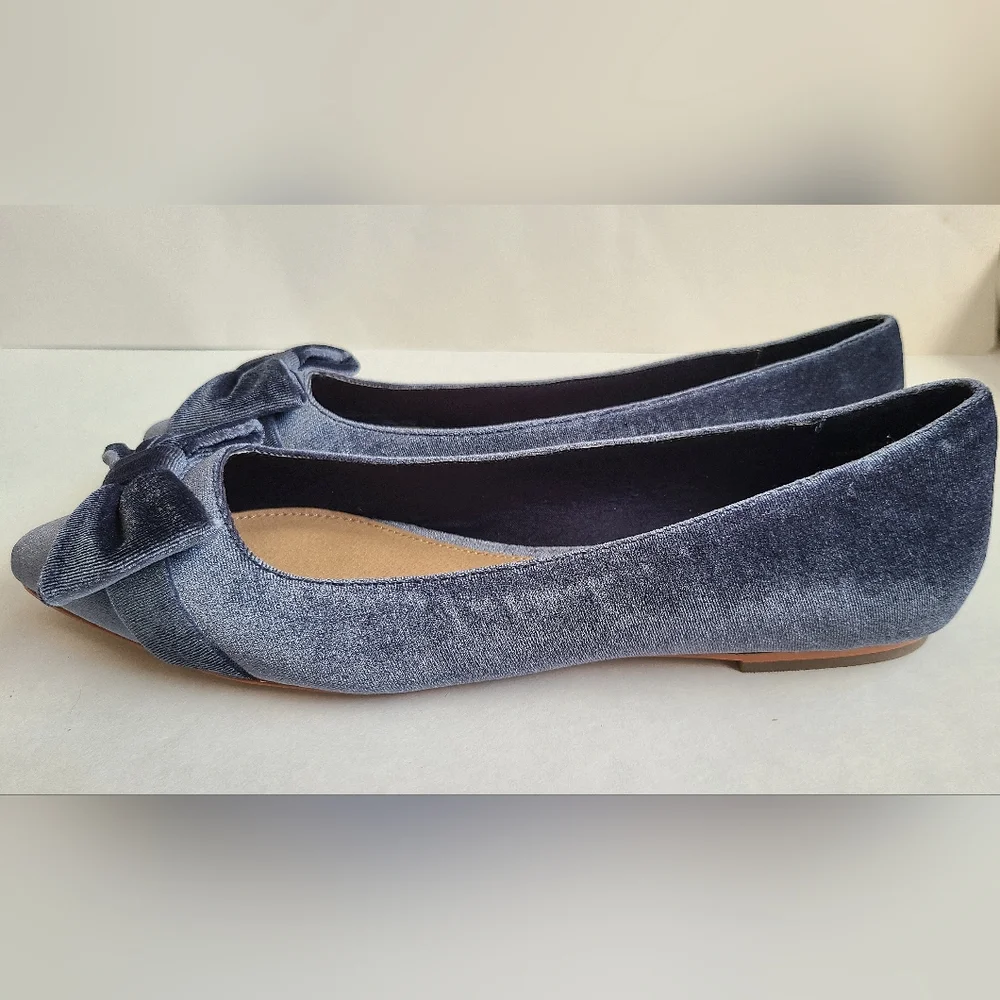 Womens velvet pointed ballet flats w/ bows - Picture 4 of 9